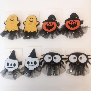 Halloween Ghost Pumpkin Spider Skull Hair Clips Set With Mesh Felt Decorative Hairpins For Girls Costume Party Accessories