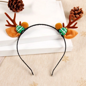 3-piece Christmas antler headband set with gold balls, ears and festive green trees