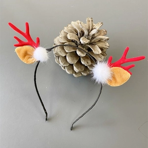Weihnachts-Rentier-Geweih-Haarreif mit roten Geweihen und weißen flauschigen Pompons