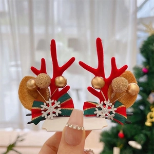 Lot de 4 barrettes de Noël en forme de bois de cerf avec jolis nœuds et ornements
