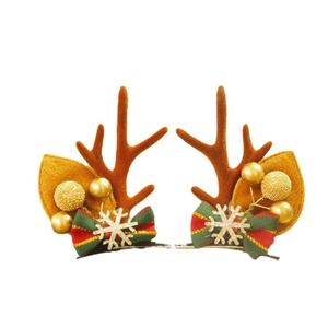 Christmas reindeer antler hair clips with red bows, gold balls and snowflake detail