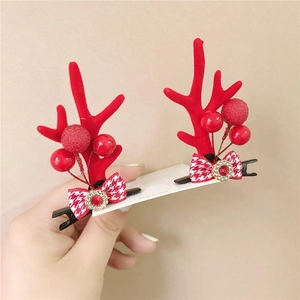 Weihnachts-Rentier-Geweih-Haarspangen mit roten Beeren und Hahnentritt-Schleifen für Damen