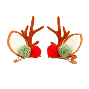 Fermagli per capelli con corna di renna natalizia, pompon di peluche e orecchie decorative