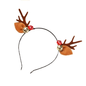 Christmas reindeer antler headband with small mushroom decorations and gold bells for parties