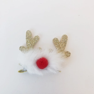 Set mollette natalizie con corna di renna dorate glitterate e decorazioni in peluche bianco
