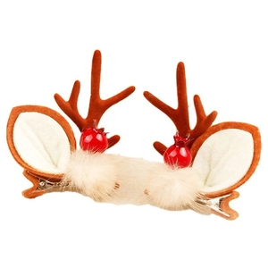 Lot de 4 pinces à cheveux bois de renne de Noël avec oreilles mignonnes et baies rouges