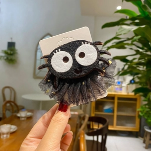 Halloween spider hair clips set with black tulle skirts and spooky big eyes on card
