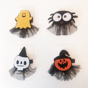 8-piece Halloween tulle hair clips featuring ghost spider skull and pumpkin designs