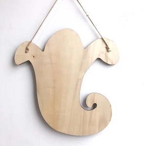 Ghost shaped wooden Halloween ornament with natural grain and rustic hanging rope