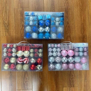 87pcs Christmas ball ornament set in blue, red and pink colors for tree decoration