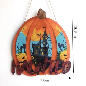 Halloween Pumpkin Wood Hanging Ornament Haunted House Castle Black Cat Letter Print Wooden Plaque Festival Party Decor Sign