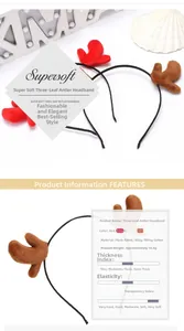 Detail of supersoft plush reindeer antler headbands in red and brown festive styles