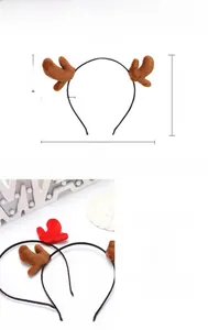 Detail view of plush reindeer antler headband with size dimensions of 16.9cm by 19cm