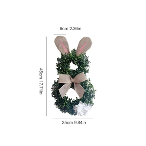 Easter rabbit greenery wreath with burlap ears and dimensions of 45x25cm on white background