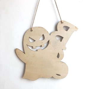 Plaque fantôme Halloween en bois avec lettrage BOO et corde en jute pour décoration