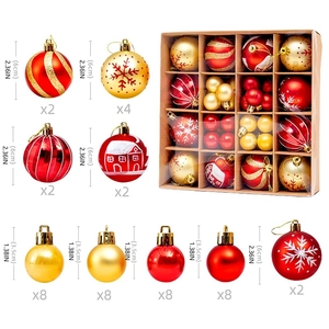 Detail showing 6cm and 3.5cm Christmas balls with snowflake patterns in a gift box