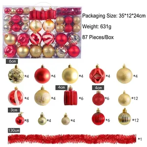 87pcs Red and Gold Christmas Tree Ornament Set with Baubles and Garlands