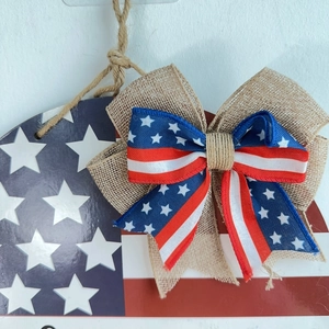 Patriotic July 4th American flag burlap bow wall hanging decoration with stars and stripes