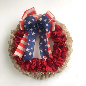 Couronne en Toile de Jute Jour de l'Indépendance Nœud Drapeau Américain Décor Maison Porte Murale 4 Juillet Ornement