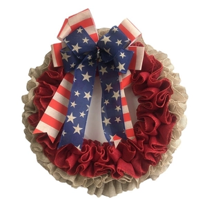 Couronne patriotique de 40cm en toile avec nœud étoilé pour la fête américaine
