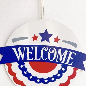 Plaque de bienvenue patriotique en bois drapeau américain pour décoration de porte maison