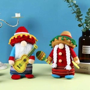 Gnome de Carnaval Mexicain Décoration en Peluche Tissu Chapeau Sombrero Gonk Fait Main Avec Guitare Maracas pour Fiesta Fête Maison
