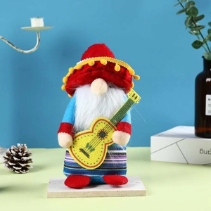 Gnome en peluche de fête mexicaine avec sombrero rouge et décoration de guitare