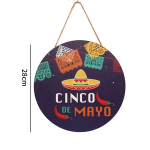 Cinco de Mayo 28cm round purple hanging sign with sombrero and chili graphics