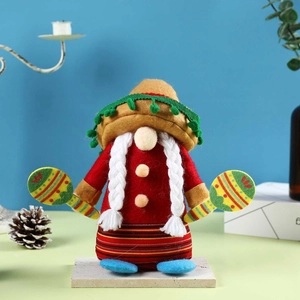 Nain de fête mexicaine avec sombrero et maracas sur un présentoir décoratif