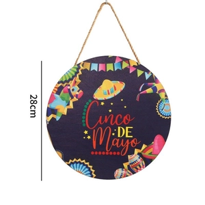28cm Cinco de Mayo wooden hanging sign with colorful pinata and sombrero decoration