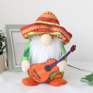 Gnome mexicain en peluche avec sombrero et guitare pour décoration de festival