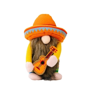 Mexican festive gnome plush with orange sombrero and guitar for carnival decoration