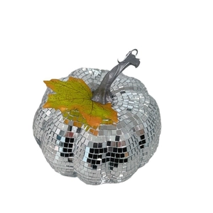 Mirror disco pumpkin Halloween decoration with silver square tiles and maple leaf