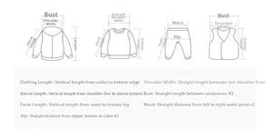 Detailed measurement guide for toddler autumn clothing including chest and sleeve length