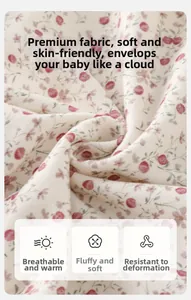 Close-up of soft floral knit fabric showing pink flower patterns on toddler clothing