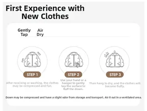 Guide showing steps to restore down jacket fluffiness through patting and hanging care