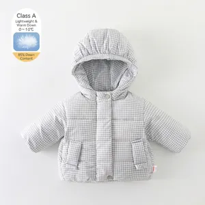 Piumino da Neonata con Cappuccio a Quadretti Piumino d'Anatra Bianco Caldo Capispalla Invernale Trapuntato per Bambini