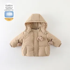 Infant Boy Winter Down Jacket Thickened Warm Hooded Coat With Cartoon Elephant 90% White Duck Down Padded Outerwear