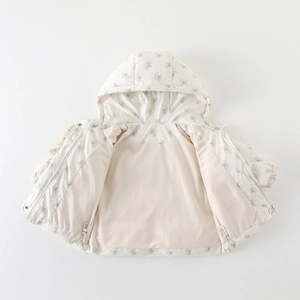 Veste d'hiver à fleurs pour bébés filles avec doublure polaire chaude et capuche blanc crème