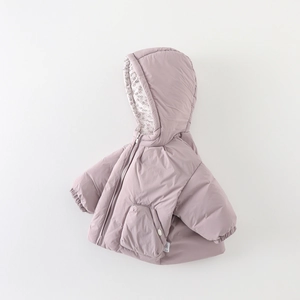 Winter toddler girls down jacket with floral hood lining and thick white duck down warmth