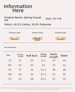 Guide des tailles pour ensemble sweat à dentelle bébé fille en coton, tailles 73 à 110