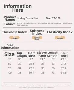 Detailed size chart and fabric composition for baby girl floral overall and shirt set