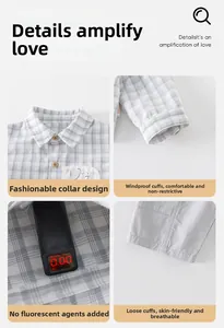 Détails de la chemise à carreaux bébé montrant col, poignets et tissu sans fluorescent
