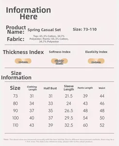 Größentabelle mit Materialangaben und Maßen für das Baby-Jungen Frühlings-Outfitset