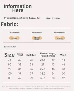 Detailed size chart for baby boy spring set including shirt and pants measurements