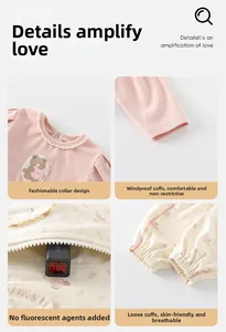 Dettaglio della maglia rosa con ricamo orso e pantaloni floreali per bambina neonata