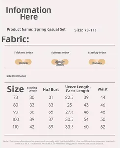 Tableau des tailles pour ensemble décontracté garçon avec mesures détaillées des vêtements