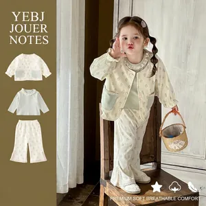 Toddler Girls Floral Cardigan Top And Flare Pants Soft Cotton Blend Infant Spring Outfits Korean Pastoral Style Clothes