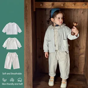 Baby Girl Spring Clothing Set Korean Style Floral Peter Pan Collar Jacket Long Sleeve Shirt And Pants 3 Piece Cotton Outfit