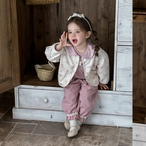 3-piece baby girl floral knit cardigan set with pink ruffled top and pants